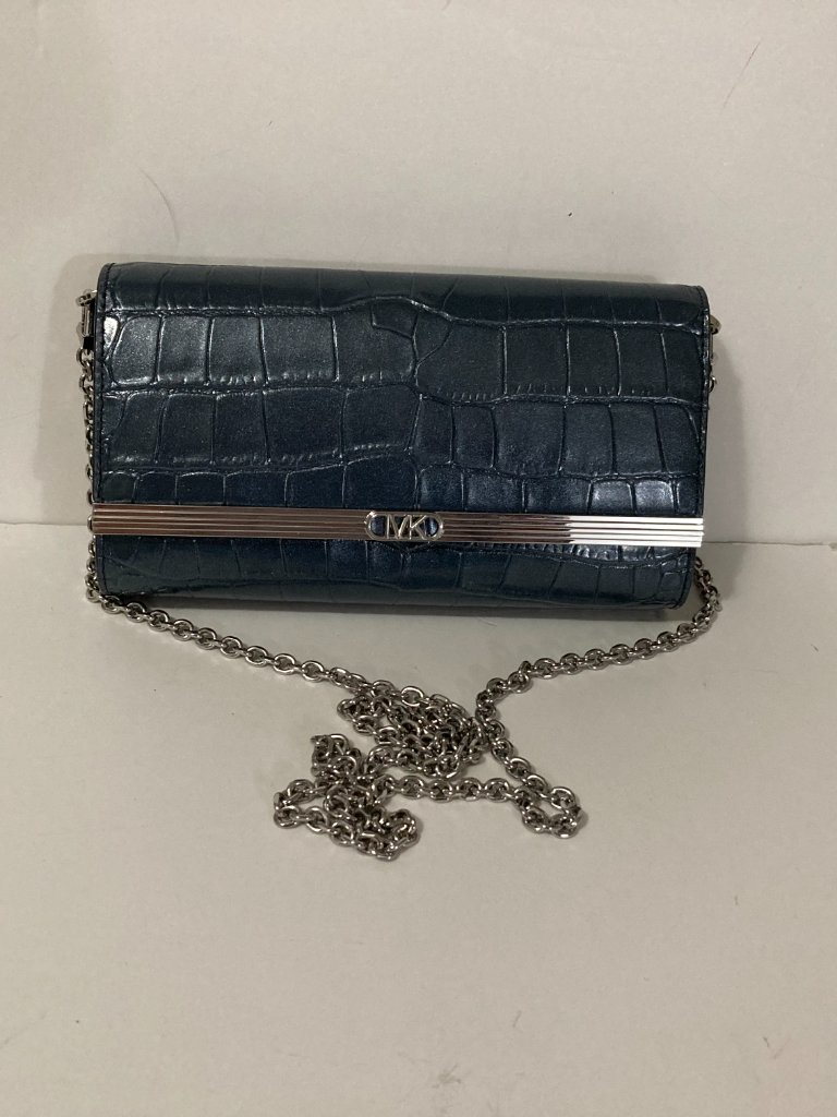 Michael Kors Mona Lg Ew Clutch Shoulder Bag Leather Navy